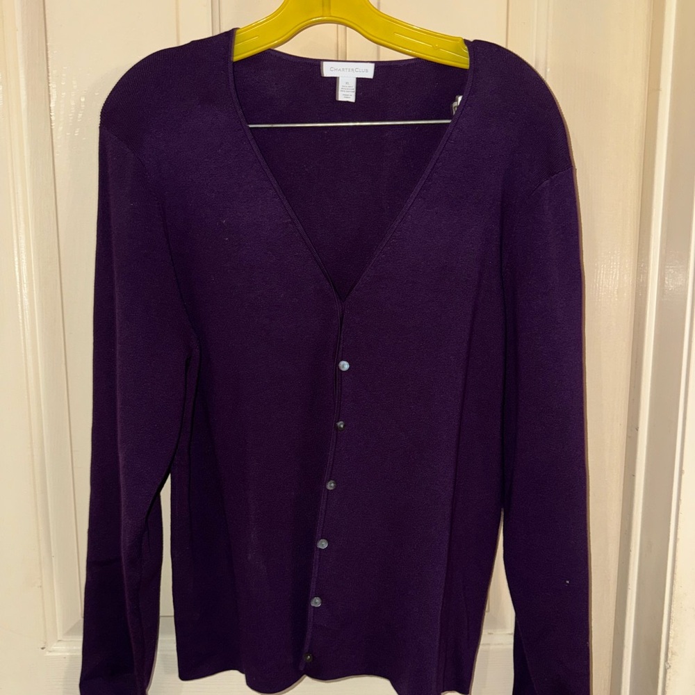 Purple cardigan, mid waist